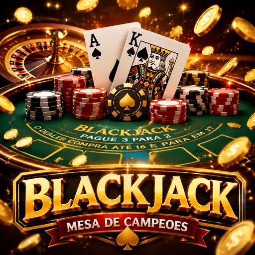 Mesa de blackjack ao vivo com cartas e fichas sobre o pano verde